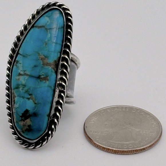 Vintage turquoise & sterling silver Native American ring Size 7.5 - Picture 8 of 10